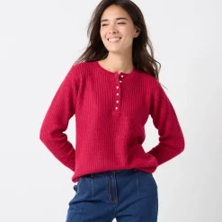 Trui En Vest<Blancheporte Trui met Tunesische hals, patenttricot met zachte touch framboos
