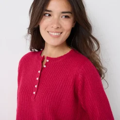 Trui En Vest<Blancheporte Trui met Tunesische hals, patenttricot met zachte touch framboos