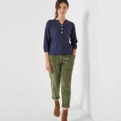 Trui En Vest<Blancheporte Trui met Tunesische hals en 3/4-mouwen, fantasietricot marine