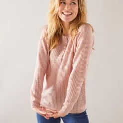 Trui En Vest<Blancheporte Trui met Tunesische hals, patenttricot met zachte touch poederroze
