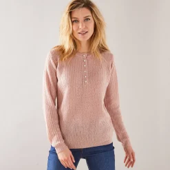 Trui En Vest<Blancheporte Trui met Tunesische hals, patenttricot met zachte touch poederroze