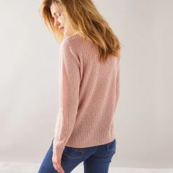 Trui En Vest<Blancheporte Trui met Tunesische hals, patenttricot met zachte touch poederroze