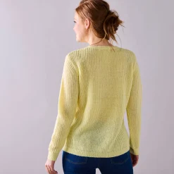 Trui En Vest<Blancheporte Trui met Tunesische hals, patenttricot met zachte touch lichtgeel