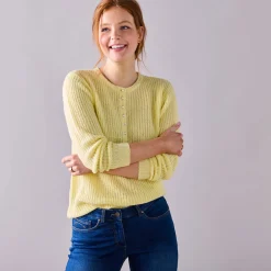 Trui En Vest<Blancheporte Trui met Tunesische hals, patenttricot met zachte touch lichtgeel