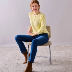 Trui En Vest<Blancheporte Trui met Tunesische hals, patenttricot met zachte touch lichtgeel