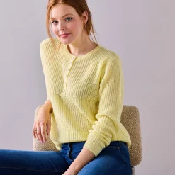 Trui En Vest<Blancheporte Trui met Tunesische hals, patenttricot met zachte touch lichtgeel