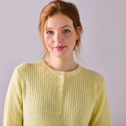 Trui En Vest<Blancheporte Trui met Tunesische hals, patenttricot met zachte touch lichtgeel