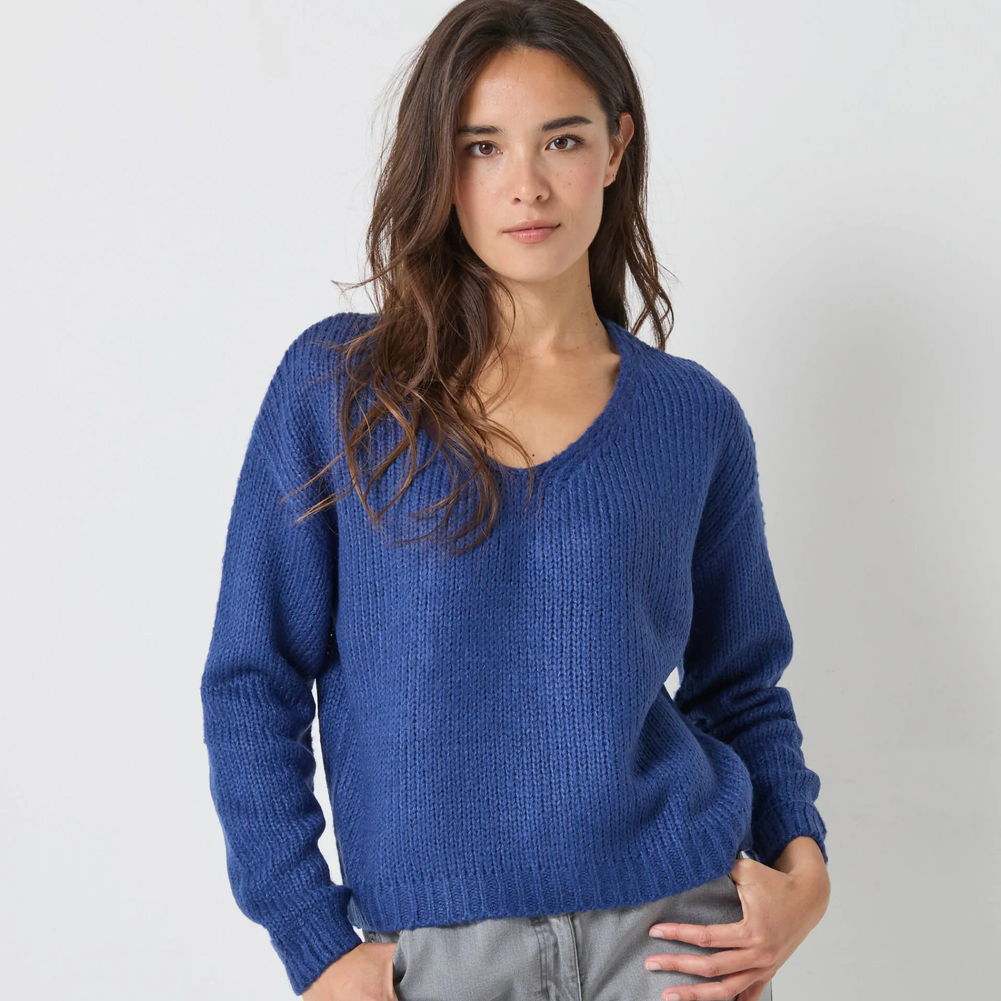 Trui En Vest<Blancheporte Trui met V-hals en loose volume, mohairtouch marine