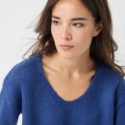 Trui En Vest<Blancheporte Trui met V-hals en loose volume, mohairtouch marine