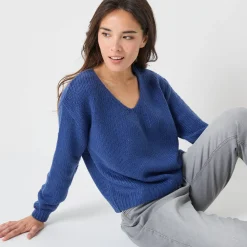 Trui En Vest<Blancheporte Trui met V-hals en loose volume, mohairtouch marine