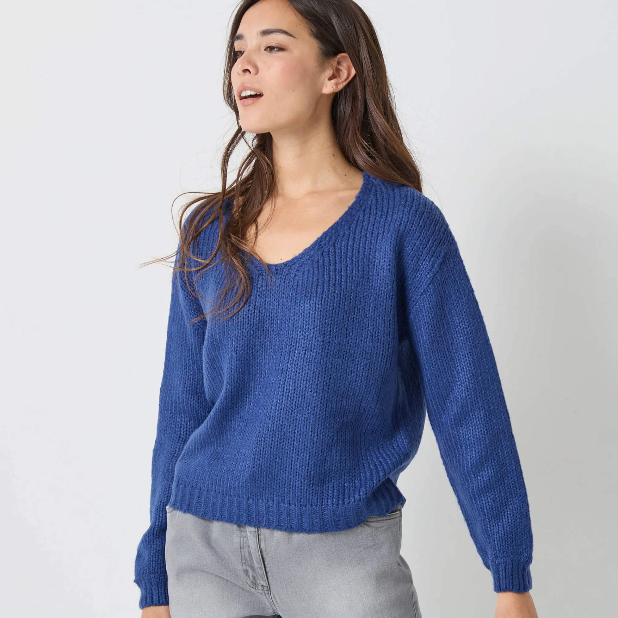 Trui En Vest<Blancheporte Trui met V-hals en loose volume, mohairtouch marine