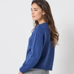 Trui En Vest<Blancheporte Trui met V-hals en loose volume, mohairtouch marine