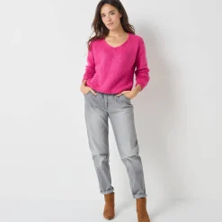 Trui En Vest<Blancheporte Trui met V-hals en loose volume, mohairtouch fuchsiaroze