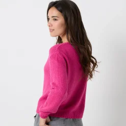 Trui En Vest<Blancheporte Trui met V-hals en loose volume, mohairtouch fuchsiaroze