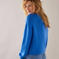 Trui En Vest<Blancheporte Trui met V-hals en loose volume, mohairtouch felblauw
