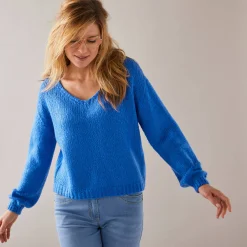 Trui En Vest<Blancheporte Trui met V-hals en loose volume, mohairtouch felblauw