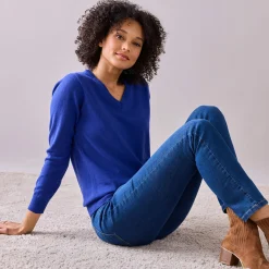 Trui En Vest<Colors&Co Trui met V-hals in lamswol felblauw