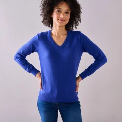 Trui En Vest<Colors&Co Trui met V-hals in lamswol felblauw