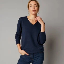 Trui En Vest<Colors&Co Trui met V-hals in lamswol marine
