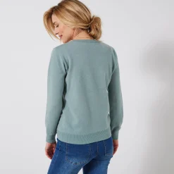 Trui En Vest<Colors&Co Trui met V-hals in lamswol grijsgroen