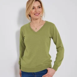 Trui En Vest<Colors&Co Trui met V-hals in lamswol mosgroen