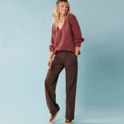 Trui En Vest<Blancheporte Trui met V-hals, 'loose' volume, in fantasie pareltricot vijgenkleur