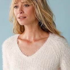 Trui En Vest<Blancheporte Trui met V-hals, 'loose' volume, in fantasie pareltricot ecru