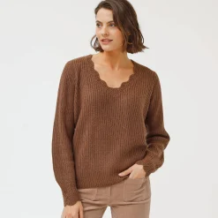 Trui En Vest<Blancheporte Trui met V-hals, patenttricot taupe