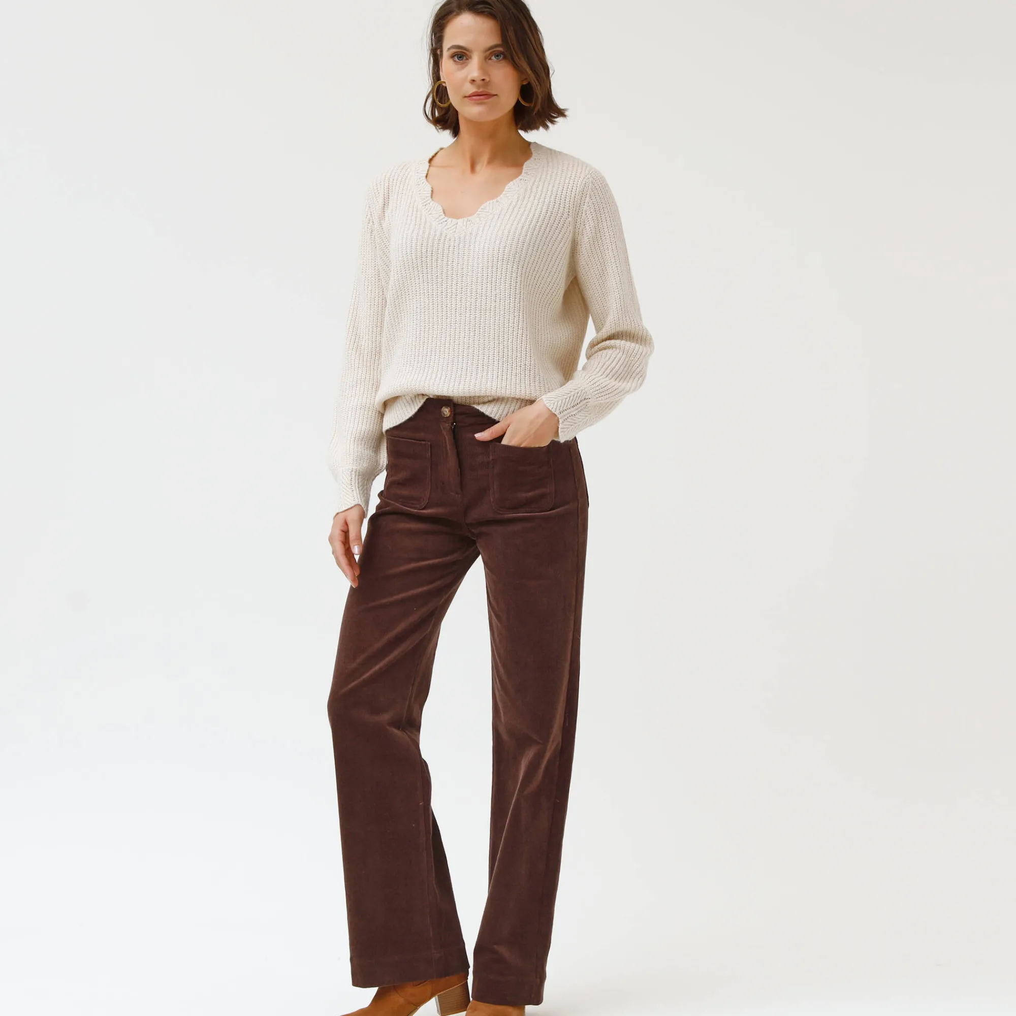 Trui En Vest<Blancheporte Trui met V-hals, patenttricot ecru