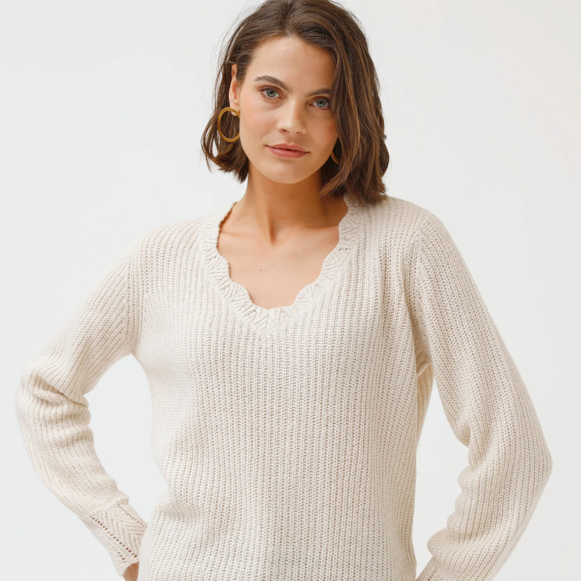 Trui En Vest<Blancheporte Trui met V-hals, patenttricot ecru