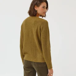 Trui En Vest<Blancheporte Trui met V-hals, patenttricot olijfgroen