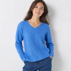 Trui En Vest<Blancheporte Trui met V-hals, patenttricot met zachte touch lavendelblauw