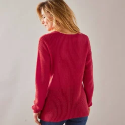 Trui En Vest<Blancheporte Trui met V-hals, patenttricot met zachte touch framboos