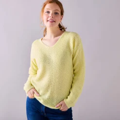 Trui En Vest<Blancheporte Trui met V-hals, patenttricot met zachte touch lichtgeel