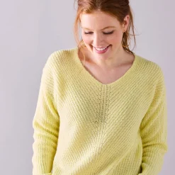 Trui En Vest<Blancheporte Trui met V-hals, patenttricot met zachte touch lichtgeel