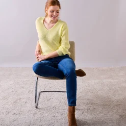 Trui En Vest<Blancheporte Trui met V-hals, patenttricot met zachte touch lichtgeel