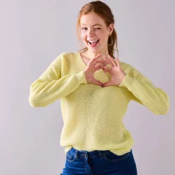 Trui En Vest<Blancheporte Trui met V-hals, patenttricot met zachte touch lichtgeel