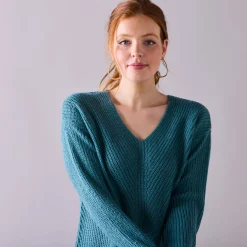 Trui En Vest<Blancheporte Trui met V-hals, patenttricot met zachte touch saliegroen