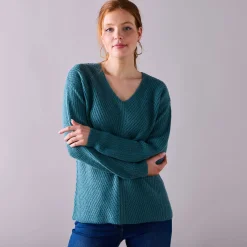 Trui En Vest<Blancheporte Trui met V-hals, patenttricot met zachte touch saliegroen