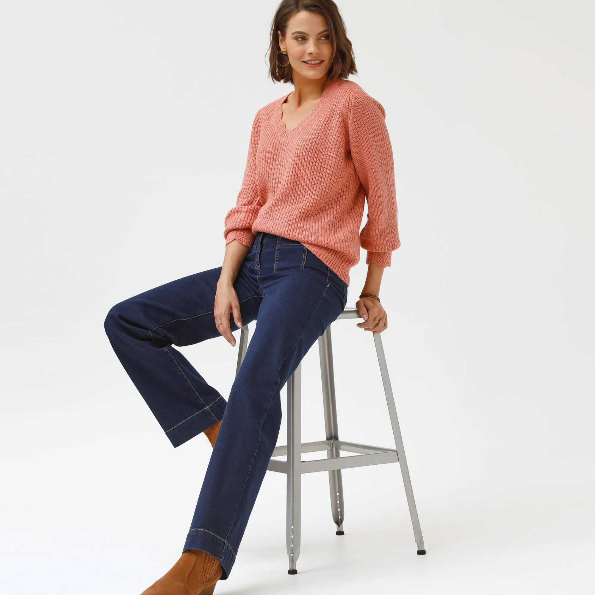 Trui En Vest<Blancheporte Trui met V-hals, patenttricot rozenhout