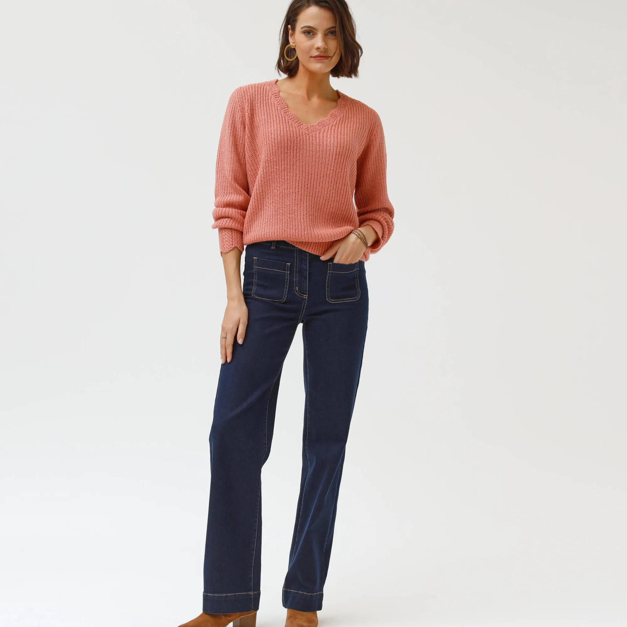 Trui En Vest<Blancheporte Trui met V-hals, patenttricot rozenhout