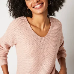 Trui En Vest<Blancheporte Trui met V-hals, patenttricot met zachte touch poederroze