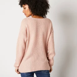 Trui En Vest<Blancheporte Trui met V-hals, patenttricot met zachte touch poederroze
