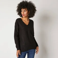 Trui En Vest<Blancheporte Trui met V-hals, patenttricot met zachte touch zwart