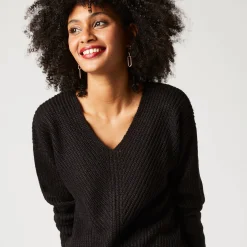 Trui En Vest<Blancheporte Trui met V-hals, patenttricot met zachte touch zwart