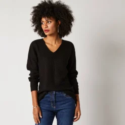 Trui En Vest<Blancheporte Trui met V-hals, patenttricot met zachte touch zwart