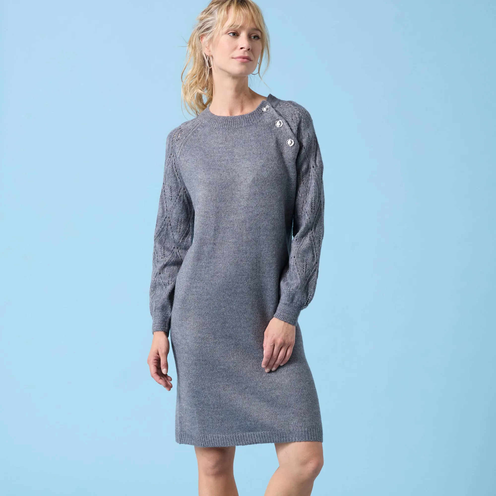 Jurk<Blancheporte Trui Special Petites, fantasiebreisel met zachte touch chiné antraciet