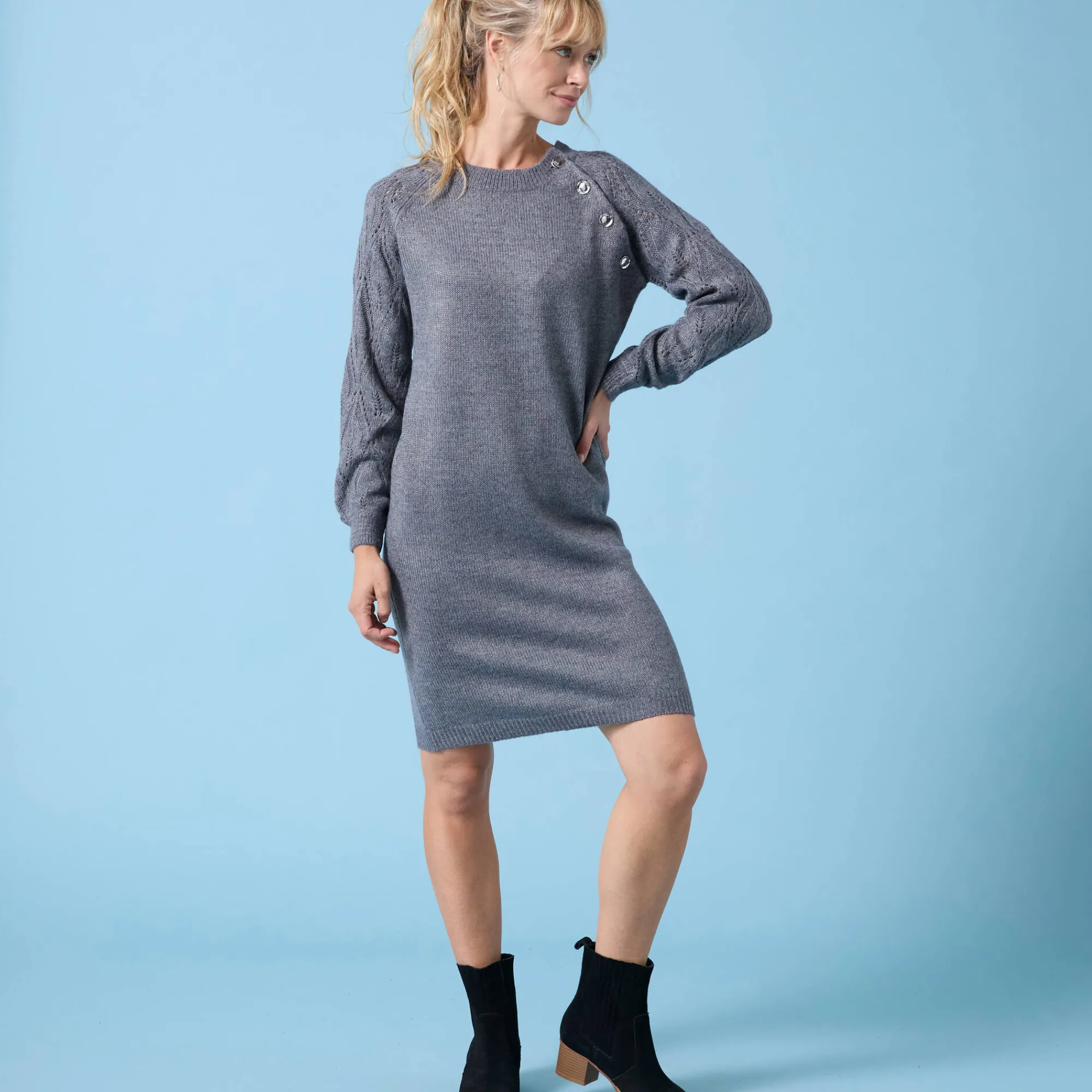 Jurk<Blancheporte Trui Special Petites, fantasiebreisel met zachte touch chiné antraciet