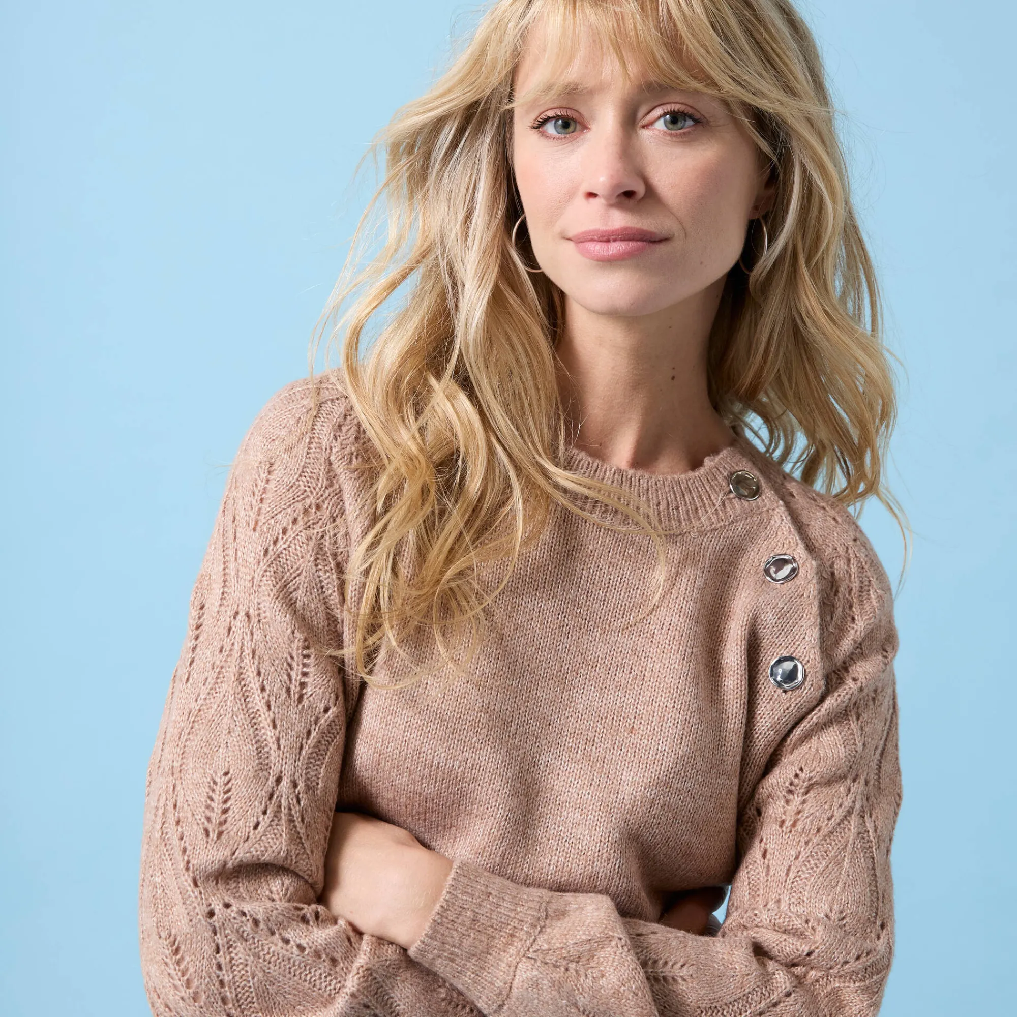 Jurk<Blancheporte Trui Special Petites, fantasiebreisel met zachte touch chiné hazelnootbruin