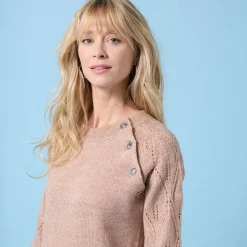 Jurk<Blancheporte Trui Special Petites, fantasiebreisel met zachte touch chiné hazelnootbruin